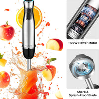 KOIOS Immersion Blender, 1100W 5-in-1 Multi-Purpose Hand Blender, 12-Speed, 600ml Beaker, 500ml Chopper, Egg Whisk, Milk Frother
