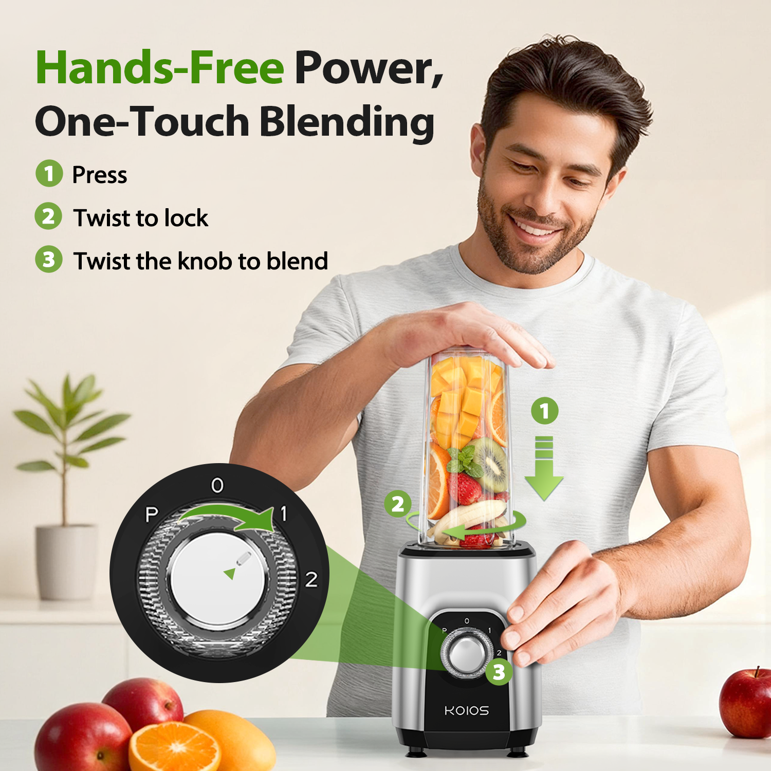 KOIOS Blender/Food Processor Combo Max 1000W, 4 in 1 34oz Pitcher, 22oz Travel Cup, Meat Grinder & Vegetable Chopper, Spice Grinder,BPA Free -All-in-One Kitchen System, Dishwasher Safe