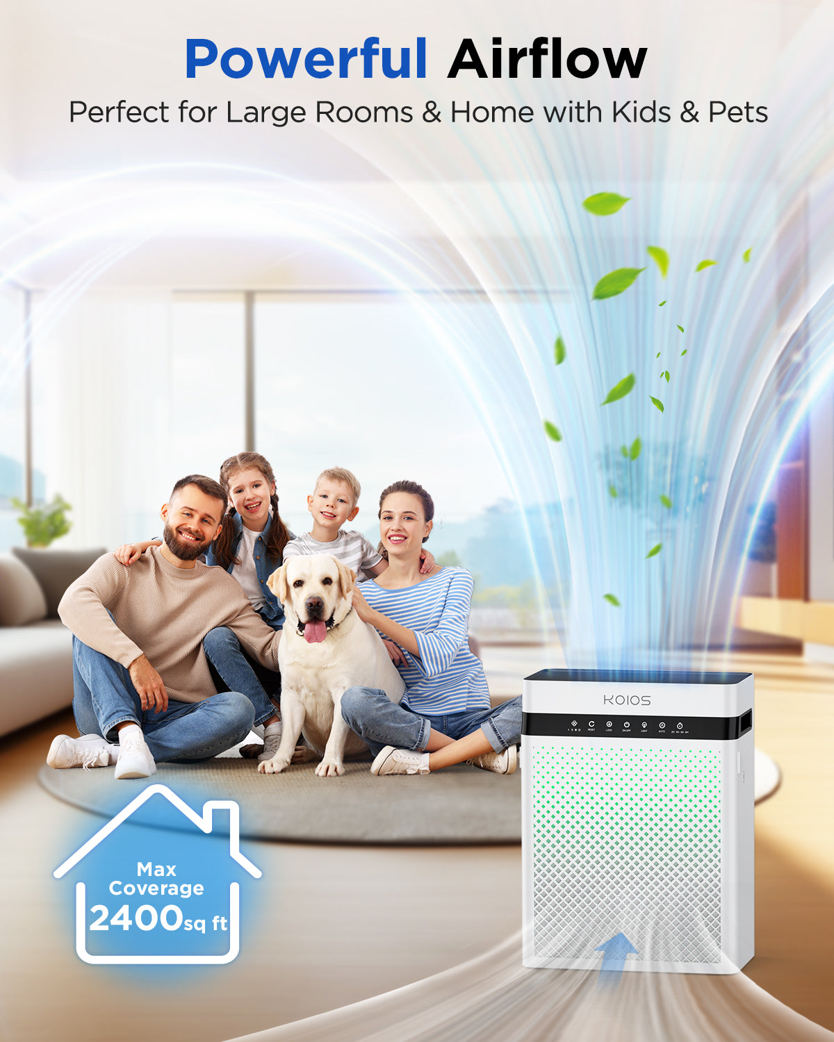 KOIOS Air Purifiers for Home Large Room up to 2400sq.ft, Air Purifier for Home Pets with Washable HEPA Filter, Air Quality Sensor & Aromatherapy, Air Cleaner for Bedroom, Dorm, Office