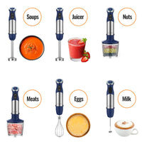 KOIOS 5-in-1 Hand Immersion Blender, 12 Speed Adjustable Emulsifier Handheld Blender, 1000W Copper Motor Stainless Steel Blade Hand Mixer with attachments, Blue