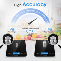 KOIOS Food Scale, 33lb/15kg Digital Kitchen Scale Weight in Grams and Ounces for Cooking Baking, 1g/0.1oz Precise Graduation, Batteries and Type-C Charging, Tare Function, LCD Display, Black