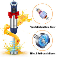 KOIOS 5-in-1 Hand Immersion Blender, 12 Speed Adjustable Emulsifier Handheld Blender, 1000W Copper Motor Stainless Steel Blade Hand Mixer with attachments, Blue