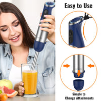 KOIOS 5-in-1 Hand Immersion Blender, 12 Speed Adjustable Emulsifier Handheld Blender, 1000W Copper Motor Stainless Steel Blade Hand Mixer with attachments, Blue
