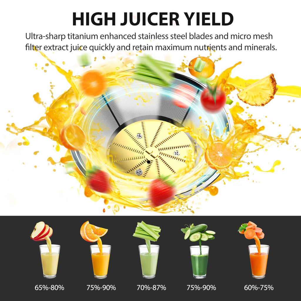1300W KOIOS Centrifugal Juicer Machines, Juice Extractor with Extra Large 3inch Feed Chute, Full Copper Motor, Titanium-Plated Filter, High Juice Yield, 3 Speeds Mode, Brush included, Non-BPA, Green