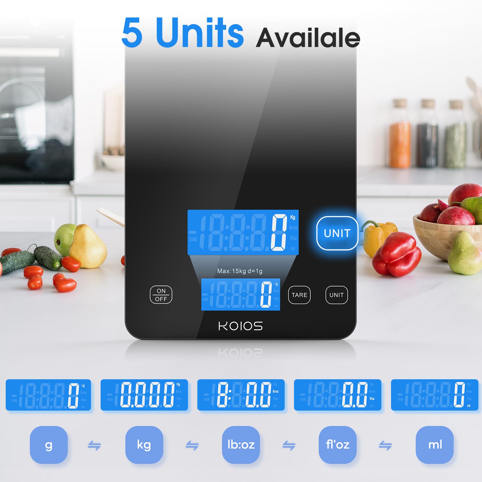 KOIOS K7H Black Scale | 33lb Precise 1g Tare + Type-C