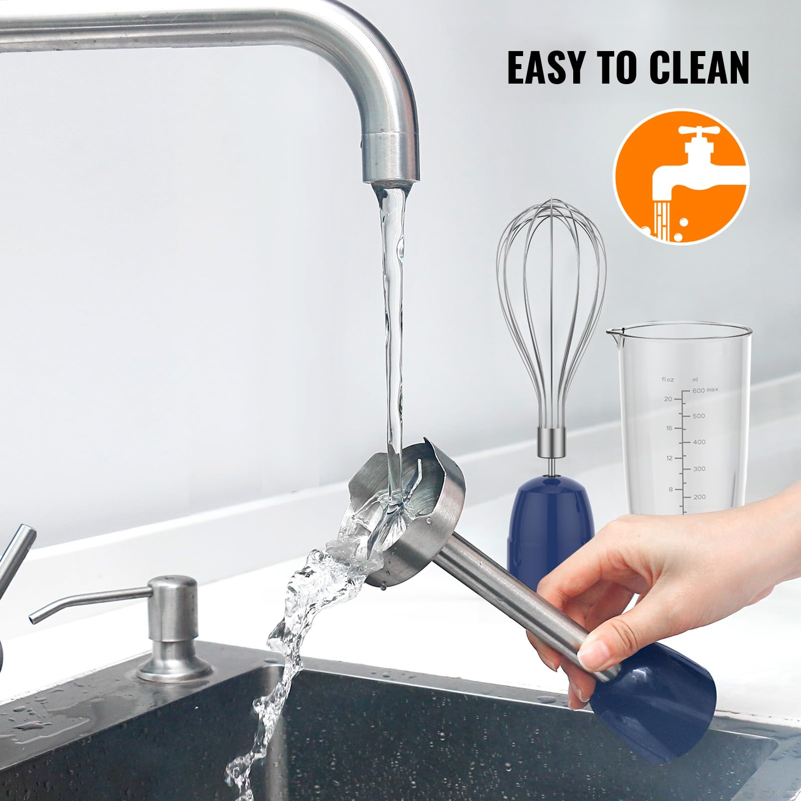 KOIOS 5-in-1 Hand Immersion Blender, 12 Speed Adjustable Emulsifier Handheld Blender, 1000W Copper Motor Stainless Steel Blade Hand Mixer with attachments, Blue