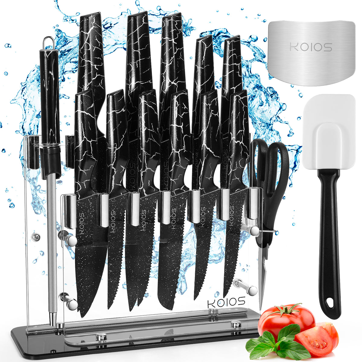 Kitchen Knife Set, 5PCS Stainless Steel Knife Set with Block, High Carbon  White Kitchen Knife Set with Ergonomic Handle for Chopping Slicing Dicing