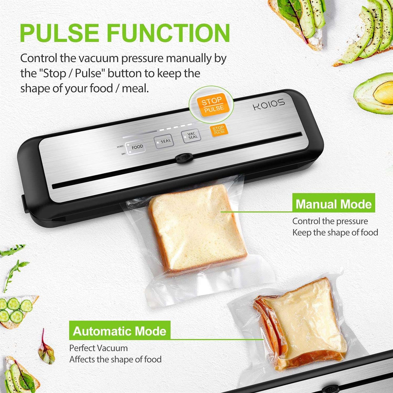 KOIOS VS6621 86Kpa Vacuum Sealer with Cutter, Dry & Moist Modes KOIOS