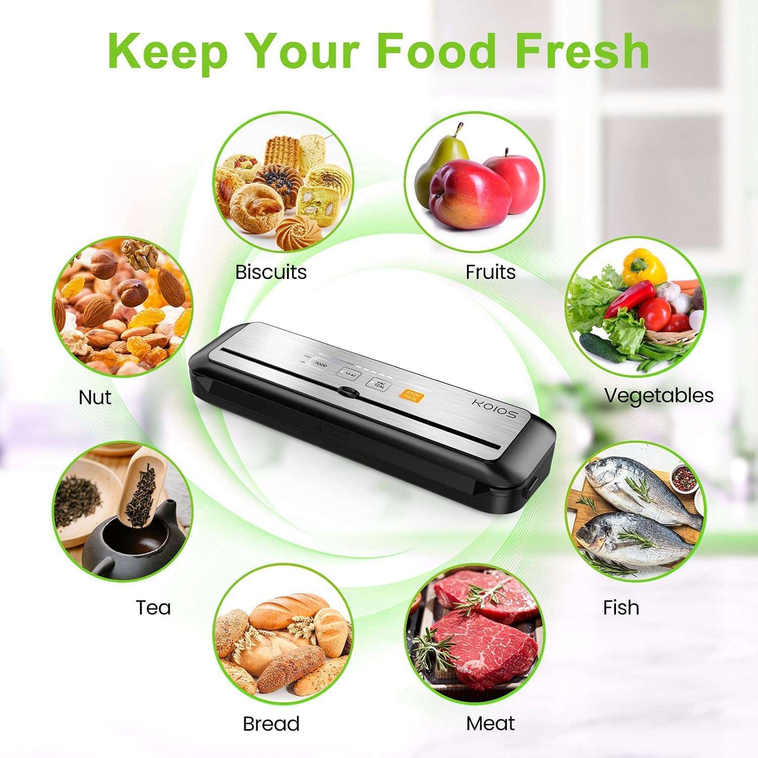 KOIOS VS6621 86Kpa Vacuum Sealer with Cutter, Dry & Moist Modes KOIOS