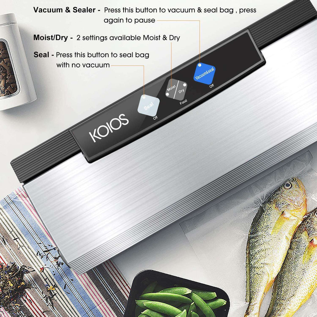 Dropship KOIOS Vacuum Sealer Machine, 86Kpa Automatic Vacuum Air Food Sealer/Built-in  Cutter Starter Kit, Dry & Moist Food Preservation Modes, Pulse Function,  LED Indicator Lights, Black to Sell Online at a Lower