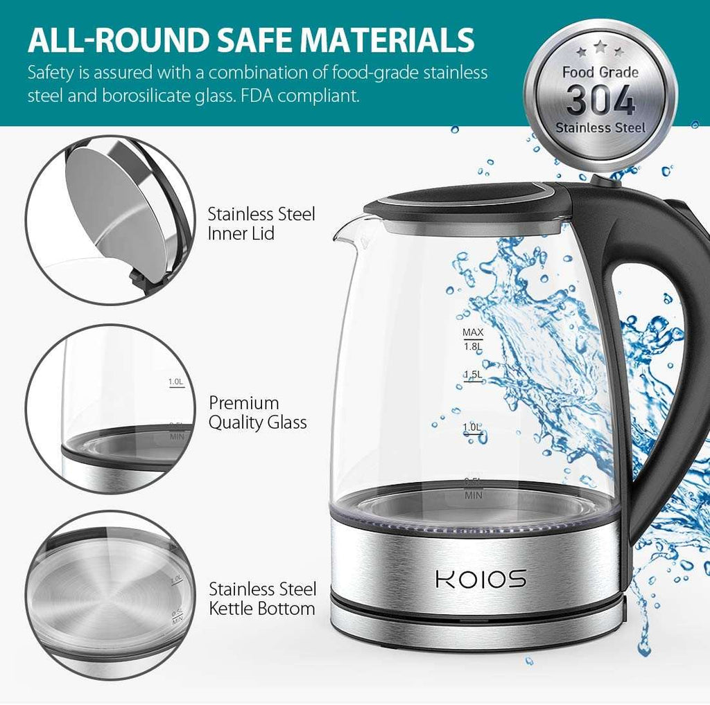  1.8L Glass Electric Kettles Stainless Steel Pot Tea